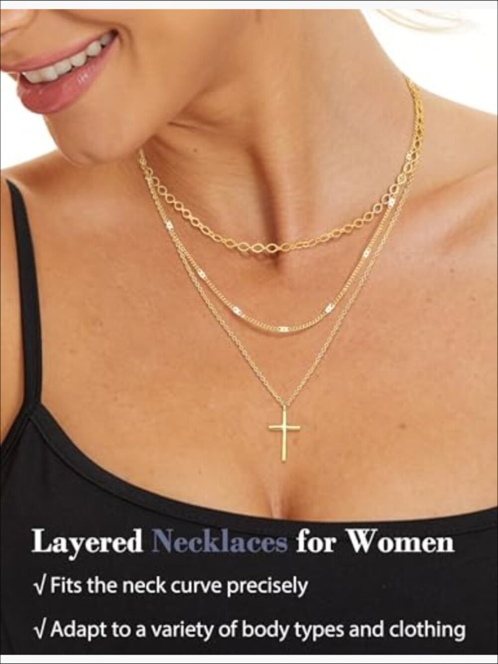 14K Gold Plated Layered Necklace Set with Paperclip Choker and Pendant - Picture 3 of 7